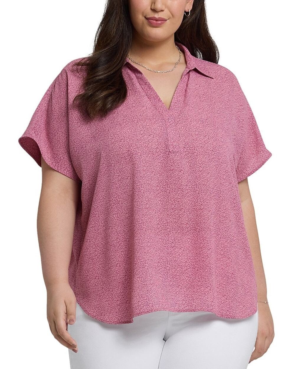 NYDJ Becky Short Sleeve Pullover V-Neck Blouse Bonavista 1X